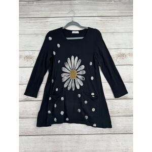 Jess & Jane Floral Polka Dor Long Sleeve T-Shirt Womens Small Black Made in USA